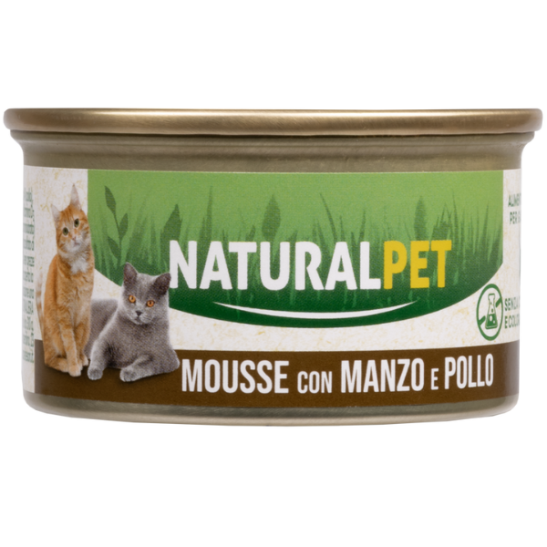 NaturalPet Cat Adult Mousse 85 gr - Manzo e pollo - 85 gr - 1° ORDINE? scegli lo sconto BZR5 / BZR20 + 200 punti fedeltà