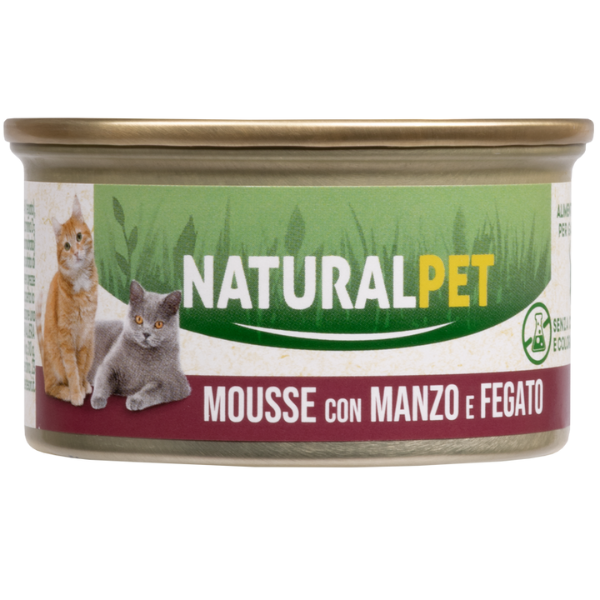 NaturalPet Cat Adult Mousse 85 gr - Manzo e fegato - 85 gr - 1° ORDINE? scegli lo sconto BZR5 / BZR20 + 200 punti fedeltà