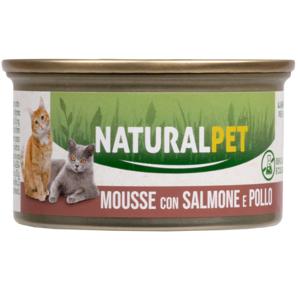 NaturalPet Cat Adult Mousse 85 gr - Salmone e pollo - 85 gr - 1° ORDINE? scegli lo sconto BZR5 / BZR20 + 200 punti fedeltà