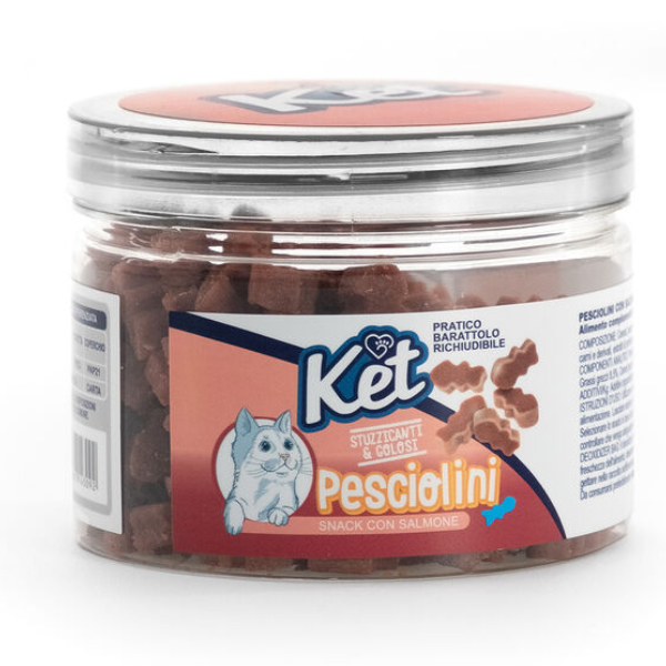Ket Cat Snack morbidi per gatti in barattolo da 100 gr - Salmone - 1° ORDINE? scegli lo sconto BZR5 / BZR20 + 200 punti fedeltà