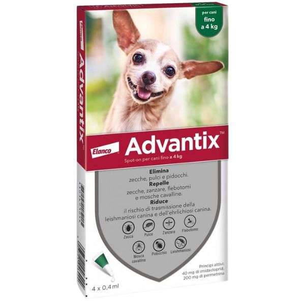 Advantix antiparassitario Spot-On per cani - Cani fino a 4 kg - 4 pipette