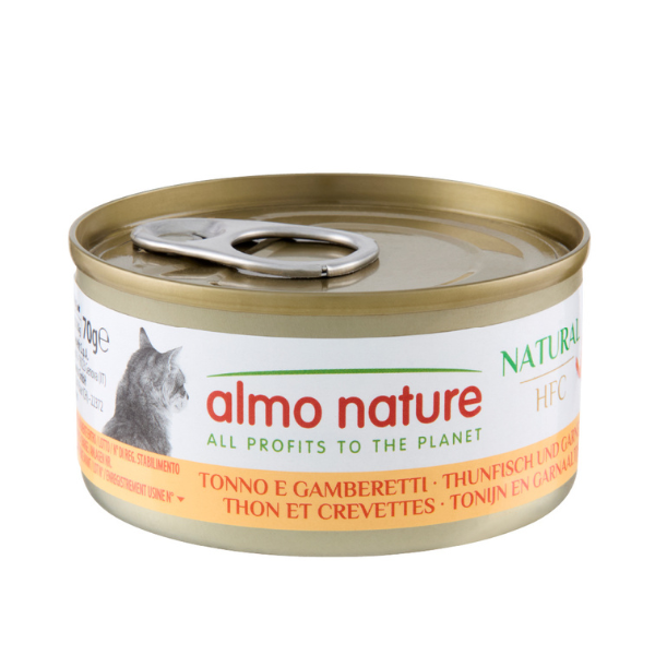 Almo Nature HFC Natural monoproteico Cat 70 gr - Tonno e Gamberetti - Confezione da 6 pezzi - Cibo umido per gatti - 1° ORDINE? scegli lo sconto BZR5 / BZR20 + 200 punti fedeltà