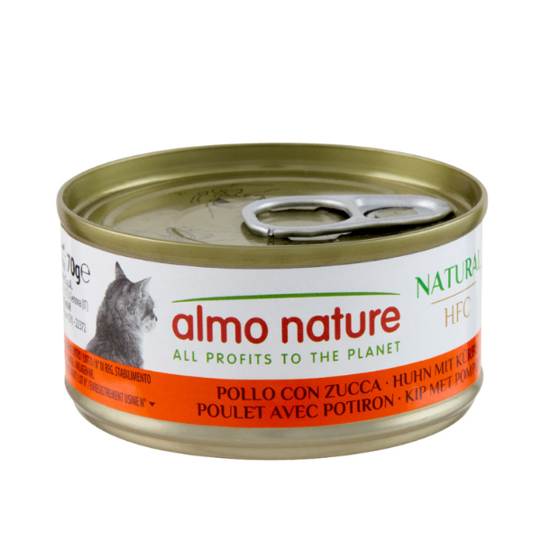 Almo Nature HFC Natural monoproteico Cat 70 gr - Pollo con Zucca - Confezione da 6 pezzi - Cibo umido per gatti - Cibo monoproteico gatto - 1° ORDINE? scegli lo sconto BZR5 / BZR20 + 200 punti fedeltà