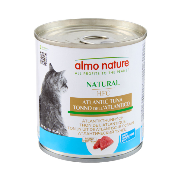 Almo Nature HFC Natural in brodo di cottura 280 gr - Tonno dell'Atlantico - Confezione da 6 pezzi - Cibo umido per gatti - Cibo monoproteico gatto - 1° ORDINE? scegli lo sconto BZR5 / BZR20 + 200 punti fedeltà