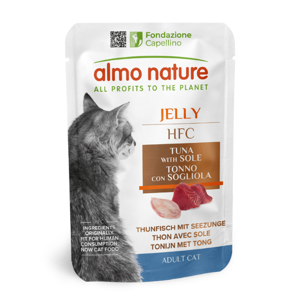 Almo Nature HFC Jelly Adult 55 gr - Tonno e Sogliola - Confezione da 24 pezzi - Cibo umido per gatti - Cibo monoproteico gatto - 1° ORDINE? scegli lo sconto BZR5 / BZR20 + 200 punti fedeltà