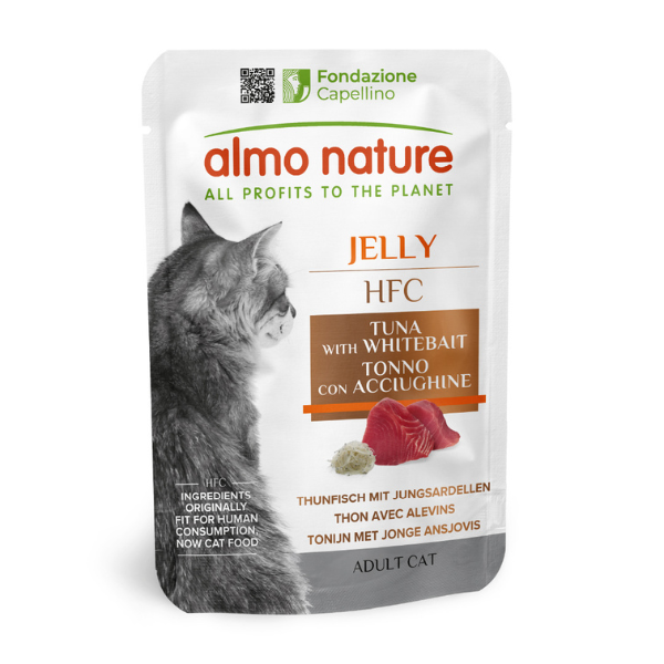 Almo Nature HFC Jelly Adult 55 gr - Tonno e Acciughine - Confezione da 24 pezzi - Cibo umido per gatti - Cibo monoproteico gatto - 1° ORDINE? scegli lo sconto BZR5 / BZR20 + 200 punti fedeltà