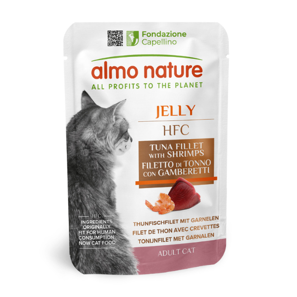 Almo Nature HFC Jelly Adult 55 gr - Tonno e Gamberetti - Confezione da 24 pezzi - Cibo umido per gatti - Cibo monoproteico gatto - 1° ORDINE? scegli lo sconto BZR5 / BZR20 + 200 punti fedeltà