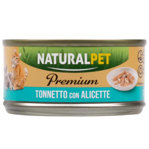 NaturalPet Premium Cat Adult umido in gelatina 70 gr - tonnetto con alicette - Confezione da 6 pezzi - 1° ORDINE? scegli lo sconto BZR5 / BZR20 + 200 punti fedeltà