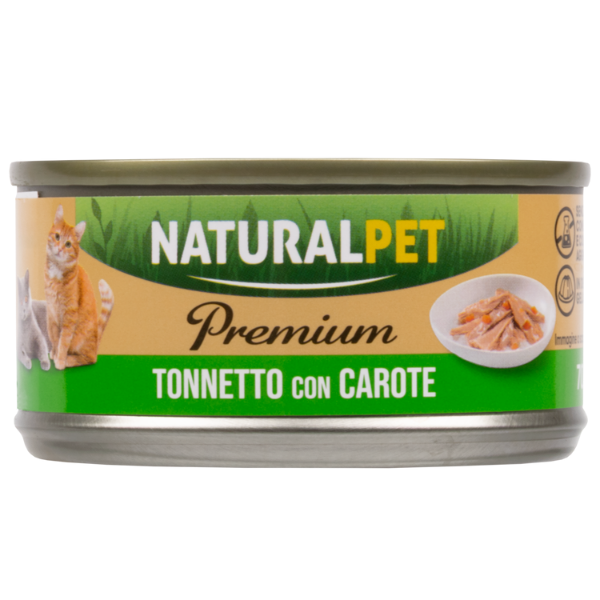 NaturalPet Premium Cat Adult umido in gelatina 70 gr - tonnetto con carote - Confezione da 6 pezzi - 1° ORDINE? scegli lo sconto BZR5 / BZR20 + 200 punti fedeltà