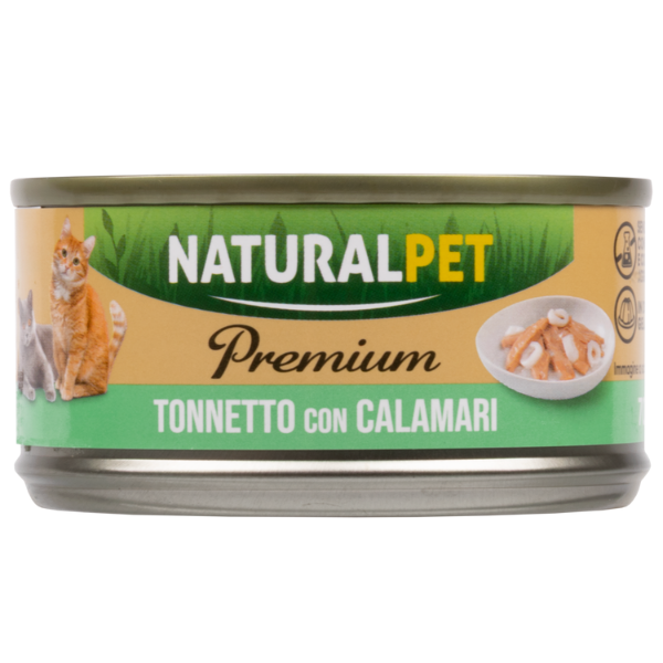 NaturalPet Premium Cat Adult umido in gelatina 70 gr - tonetto con calamari - Confezione da 6 pezzi - 1° ORDINE? scegli lo sconto BZR5 / BZR20 + 200 punti fedeltà