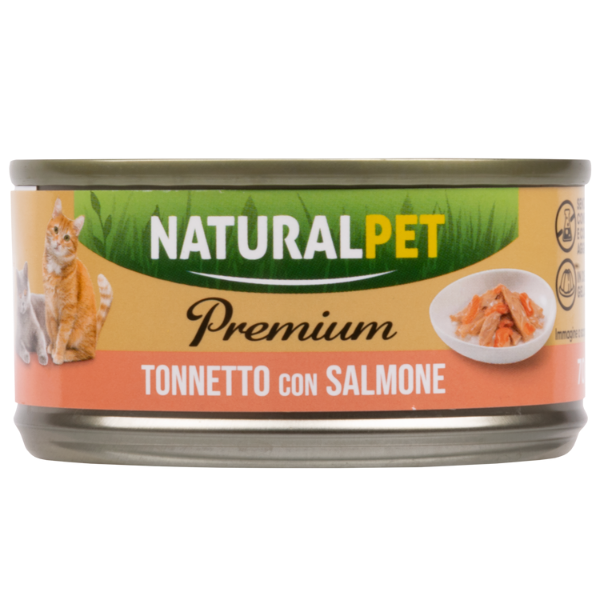 NaturalPet Premium Cat Adult umido in gelatina 70 gr - tonnetto con salmone - Confezione da 6 pezzi - 1° ORDINE? scegli lo sconto BZR5 / BZR20 + 200 punti fedeltà