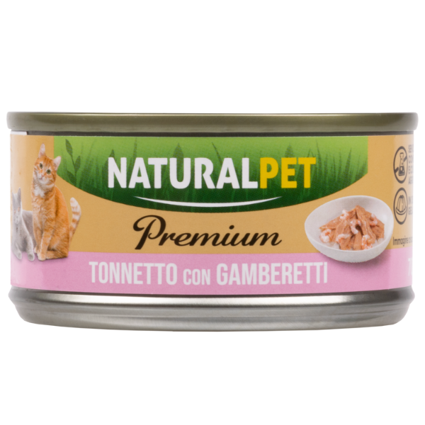 NaturalPet Premium Cat Adult umido in gelatina 70 gr - tonnetto con gamberetti - 1° ORDINE? scegli lo sconto BZR5 / BZR20 + 200 punti fedeltà