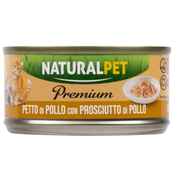 NaturalPet Premium Cat Adult umido in gelatina 70 gr - petto di pollo con prosciutto di pollo - 1° ORDINE? scegli lo sconto BZR5 / BZR20 + 200 punti fedeltà