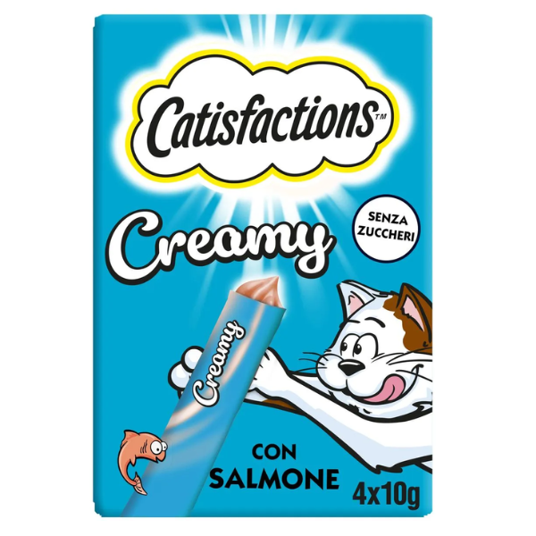 Catisfaction Dreamies Creamy snack per gatti 4x10 gr - Salmone - 1° ORDINE? scegli lo sconto BZR5 / BZR20 + 200 punti fedeltà