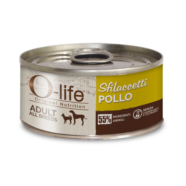 O-life Dog Adult Sfilaccetti 85 gr - Pollo - Confezione da 6 pezzi - Cibo Umido per Cani - 1° ORDINE? scegli lo sconto BZR5 / BZR20 + 200 punti fedeltà
