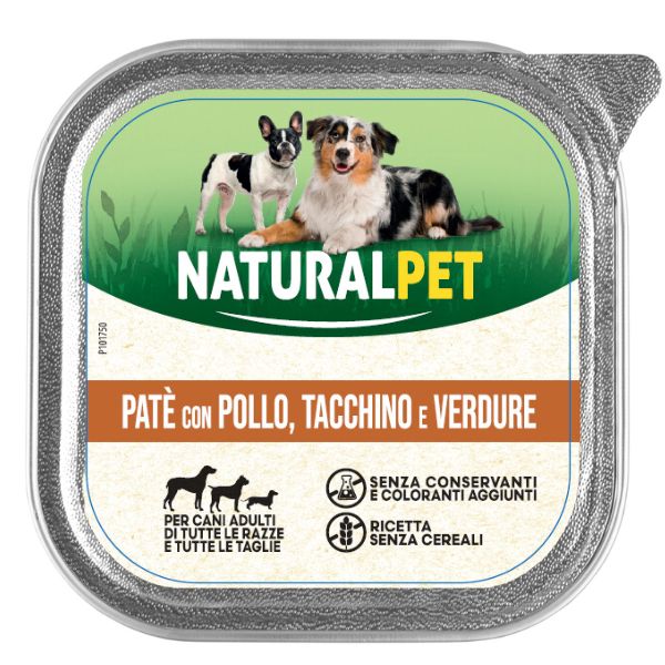 Image of NaturalPet Dog Adult Patè Gluten Free 150 gr - Pollo, tacchino e verdure Confezione da 6 pezzi Cibo Umido per Cani