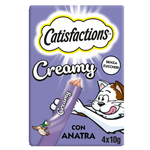 Catisfaction Dreamies Creamy snack per gatti 4x10 gr - Anatra - 1° ORDINE? scegli lo sconto BZR5 / BZR20 + 200 punti fedeltà