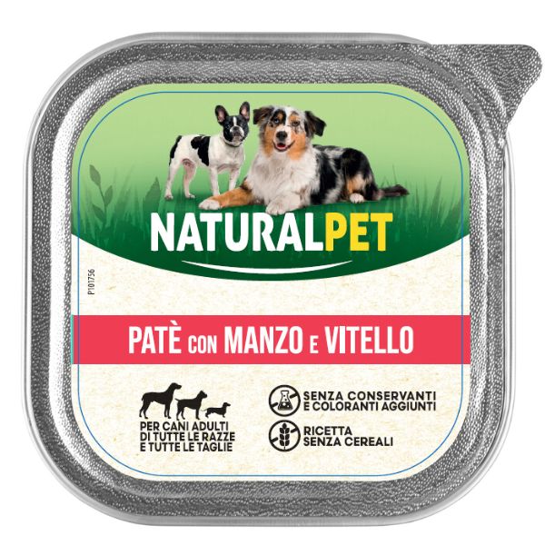 Image of NaturalPet Dog Adult Patè Gluten Free 150 gr - Manzo e vitello Confezione da 6 pezzi Cibo Umido per Cani