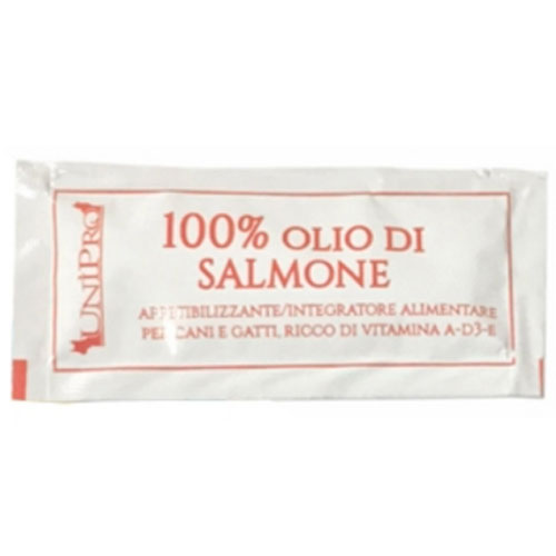 Image of Unipro Olio di pesce Integratore alimentare per cani e gatti - Olio di Salmone - Bustina 10 gr