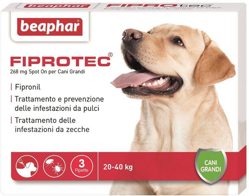Image of Beaphar Fiprotec Spot On per cani - 3 pipette da 268 mg per taglia grande (20-40 Kg)