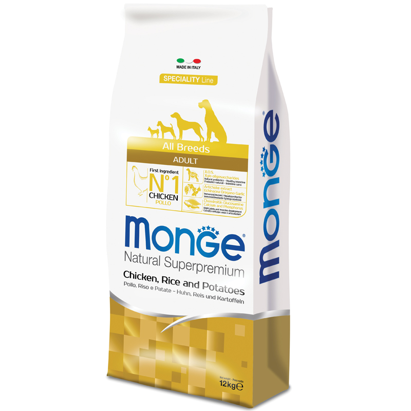 Image of Monge Natural Superpremium All Breeds Adult Monoprotein Pollo con Riso e Patate - 12 kg Croccantini per cani Monoproteico crocchette cani