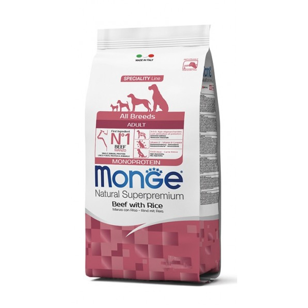 Image of Monge Natural Superpremium All Breeds Adult Monoprotein Manzo con Riso - 2,5 kg Croccantini per cani Monoproteico crocchette cani