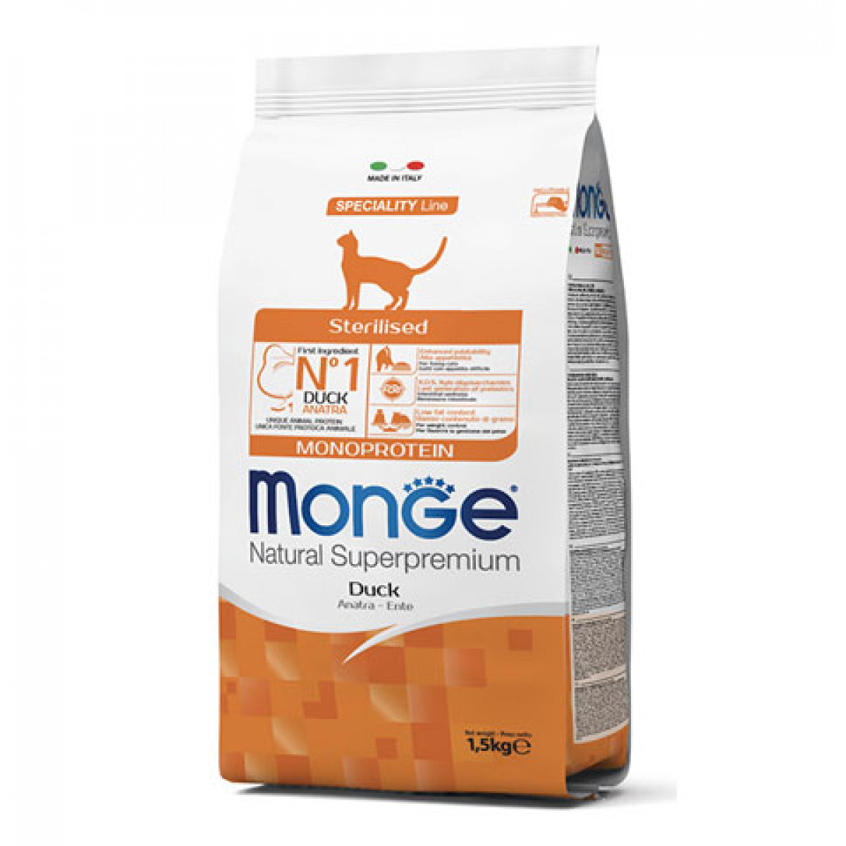 Image of Monge Natural Superpremium Sterilised Monoprotein con Anatra - 1,5 kg Croccantini per gatti Monoproteico crocchette cani