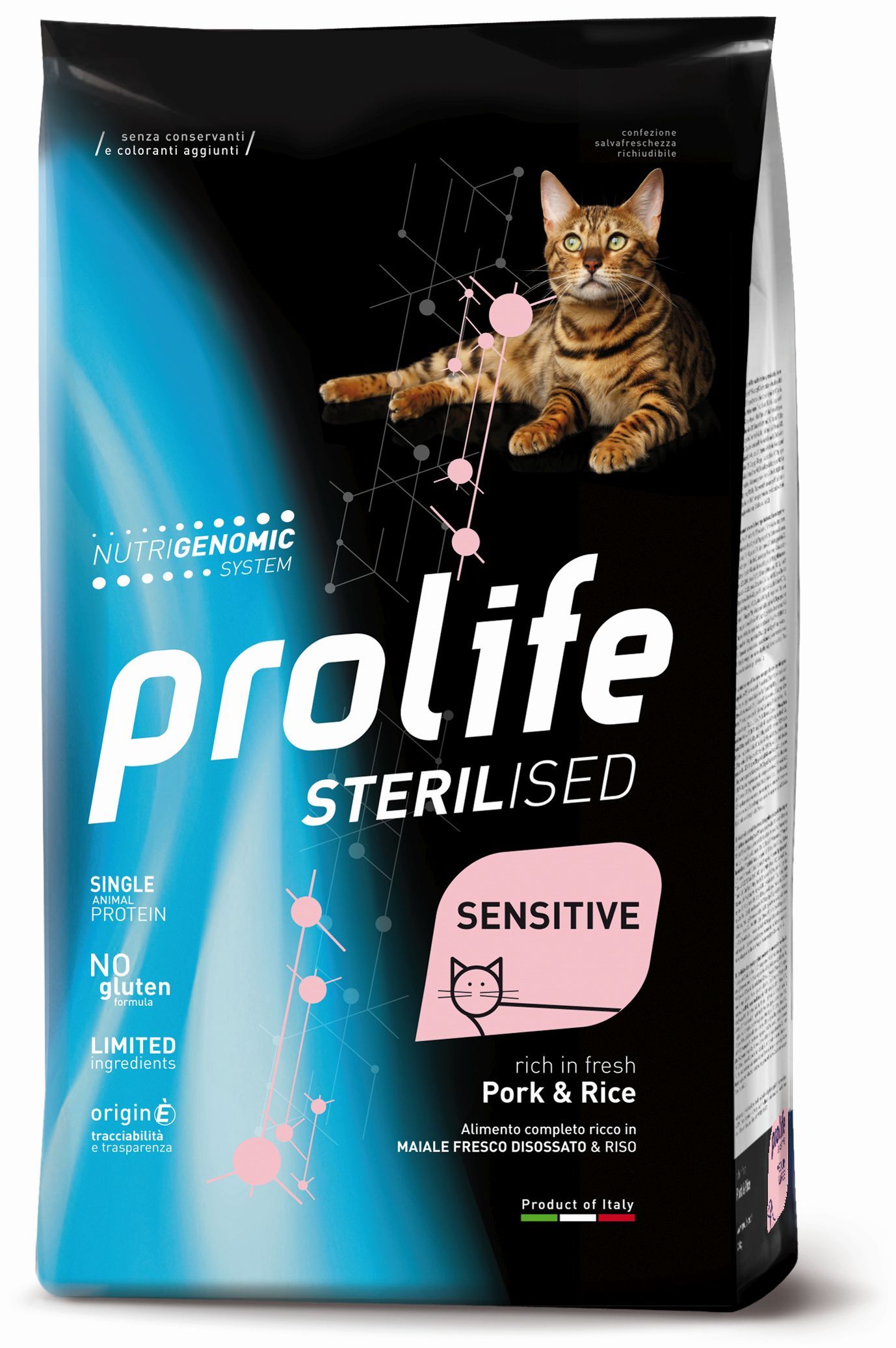 Image of Prolife Sterilised Gatto Sensitive Maiale e Riso - 1,5 kg Croccantini per gatti Monoproteico crocchette cani