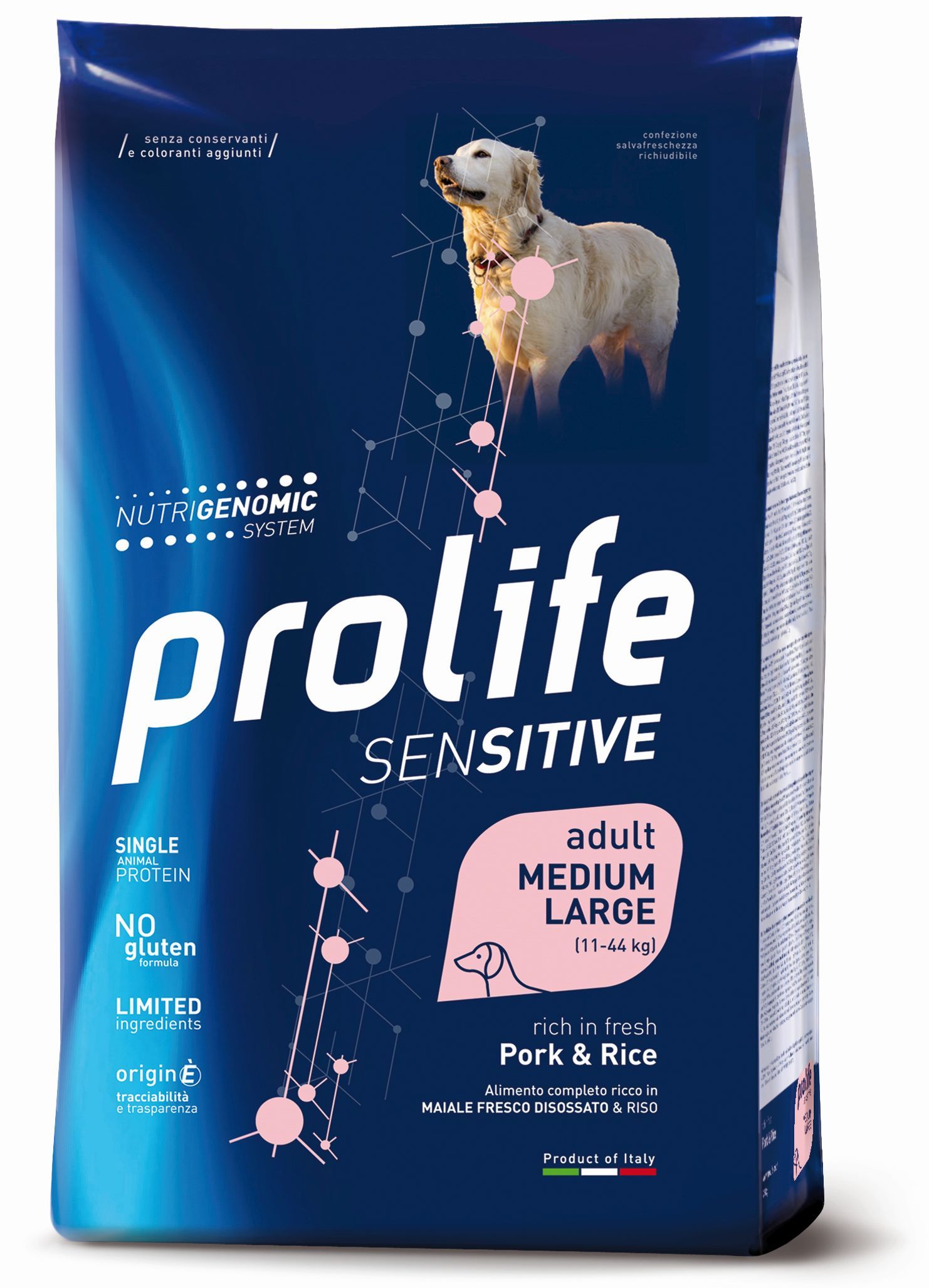 Image of Prolife Sensitive Cane Adult Medium/Large Maiale e Riso - 10 kg Croccantini per cani