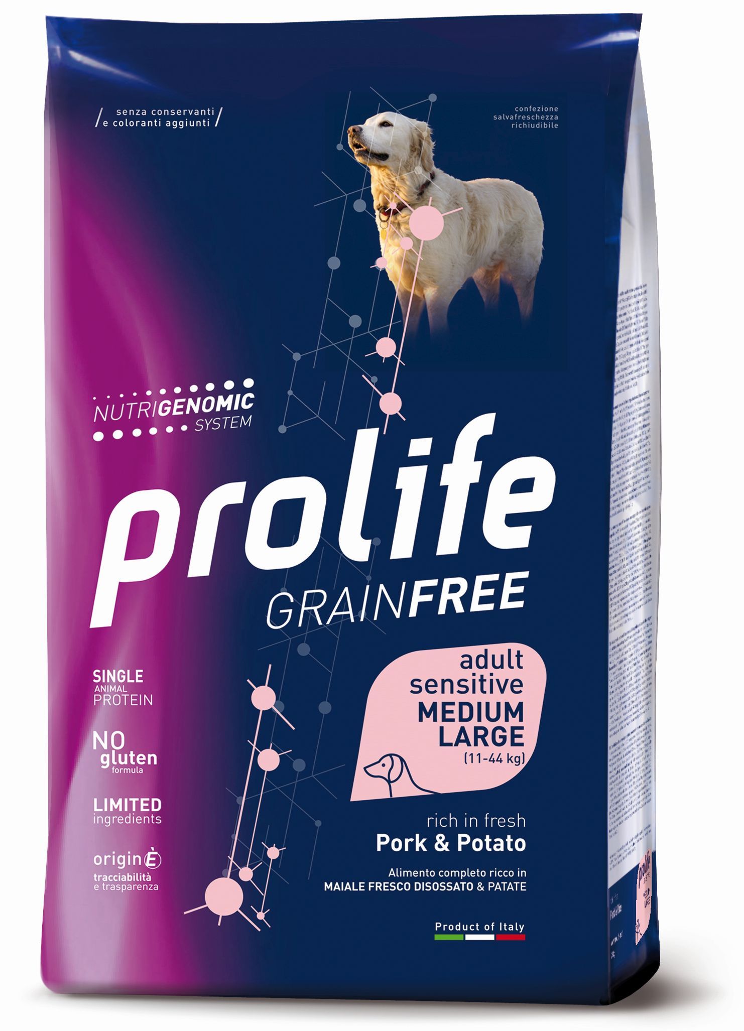 Image of Prolife Grain Free Cane Adult Sensitive Medium/Large Maiale e Patate - 10 kg Croccantini per cani
