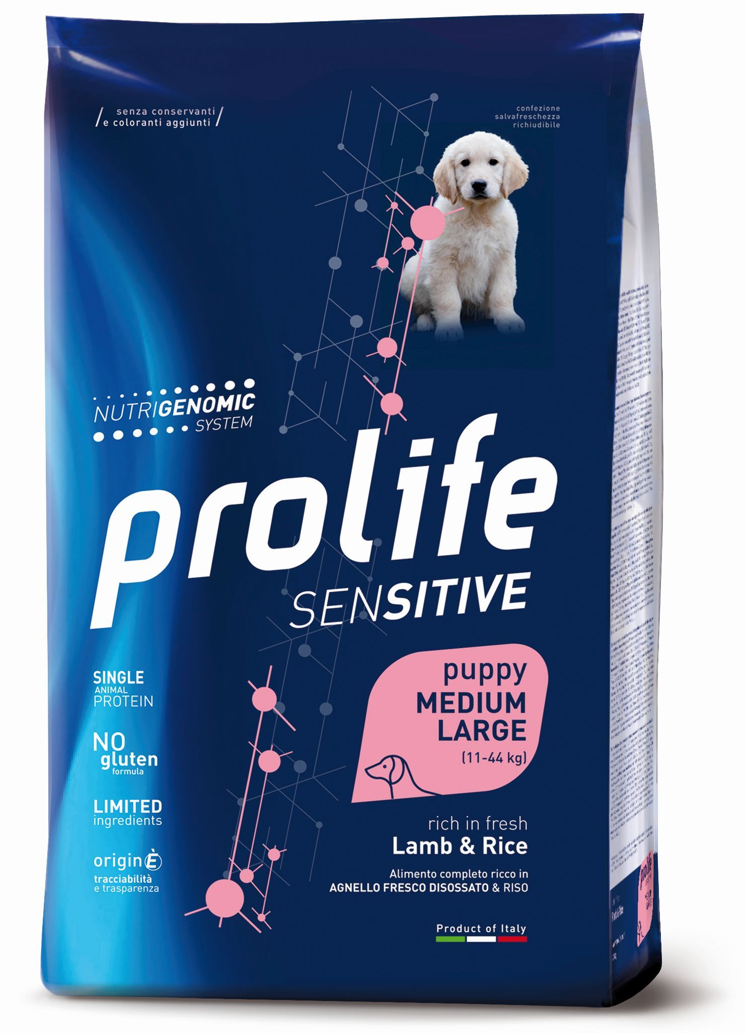 Image of Prolife Sensitive Cane Puppy Medium/Large Agnello e Riso - 10 kg Croccantini per cani