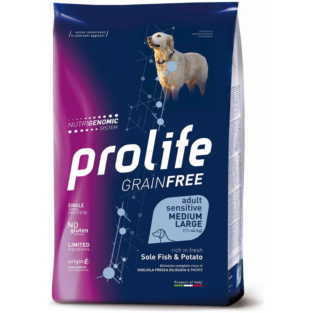 Image of Prolife Grain Free Cane Adult Sensitive Medium/Large Sogliola e Patate - 10 kg Croccantini per cani