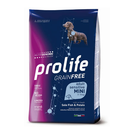 Image of Prolife Grain Free Cane Adult Sensitive Mini Sogliola e Patate - 7 kg Croccantini per cani