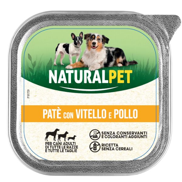 Image of NaturalPet Dog Adult Patè Gluten Free 150 gr - Vitello e pollo Confezione da 6 pezzi Cibo Umido per Cani