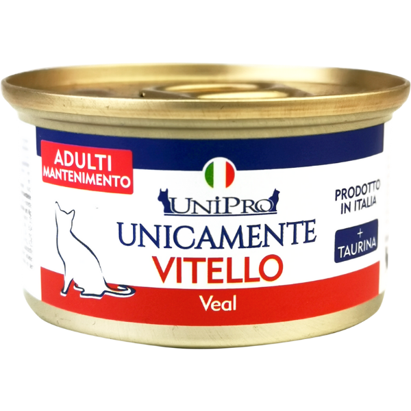 Image of Unipro Unicamente Cat Adult 85 gr - Monoproteico Vitello Confezione da 24 pezzi Cibo umido per gatti