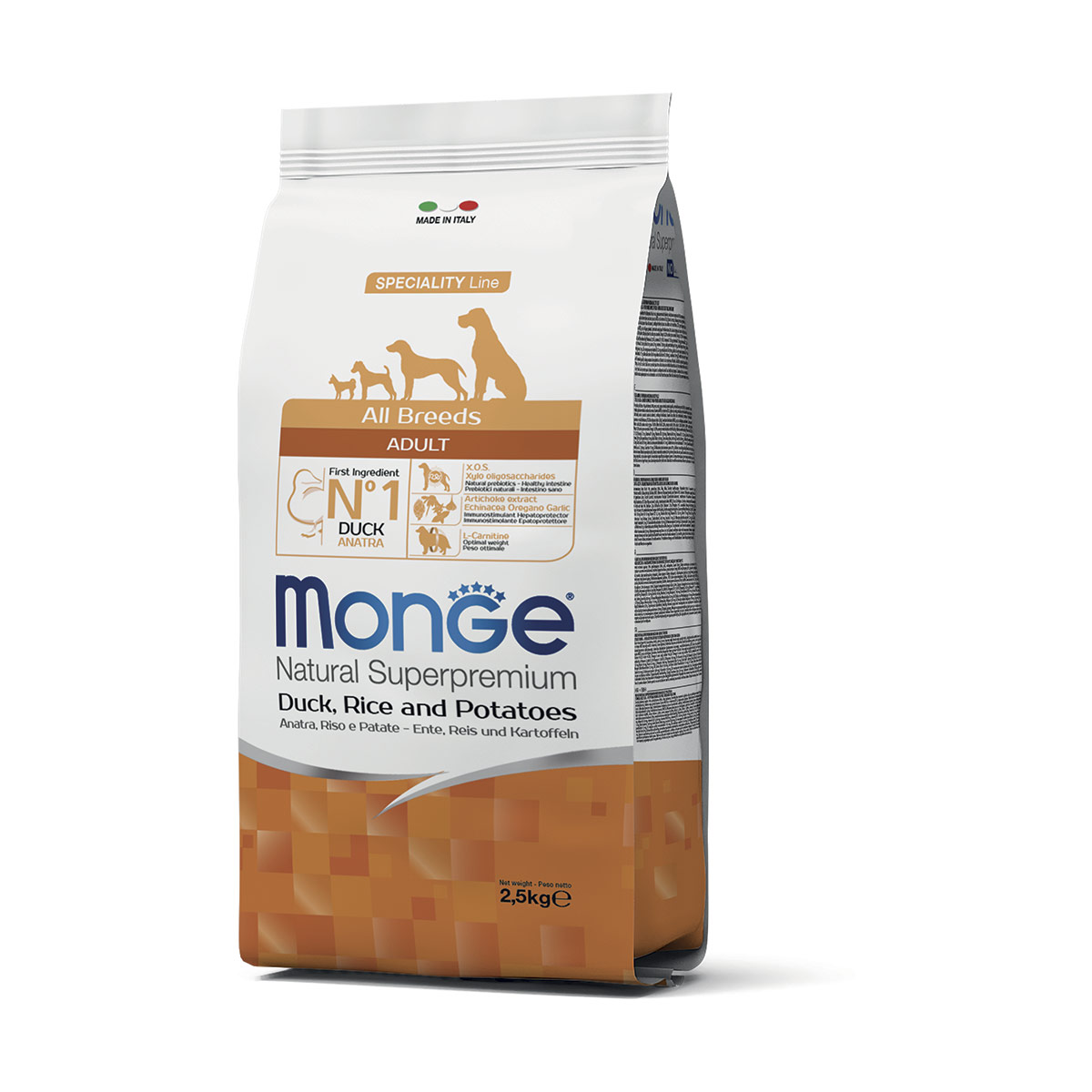 Image of Monge Natural Superpremium All Breeds Adult Monoprotein Anatra con Riso e Patate - 2,5 kg Croccantini per cani Monoproteico crocchette cani