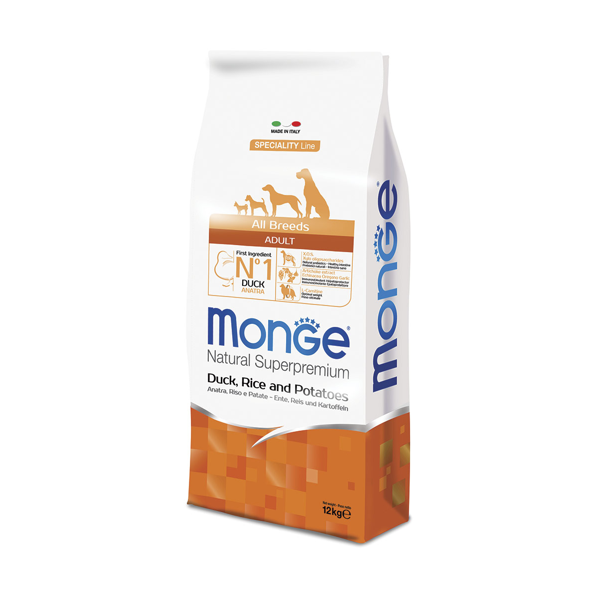 Image of Monge Natural Superpremium All Breeds Adult Monoprotein Anatra con Riso e Patate - 12 kg Croccantini per cani Monoproteico crocchette cani