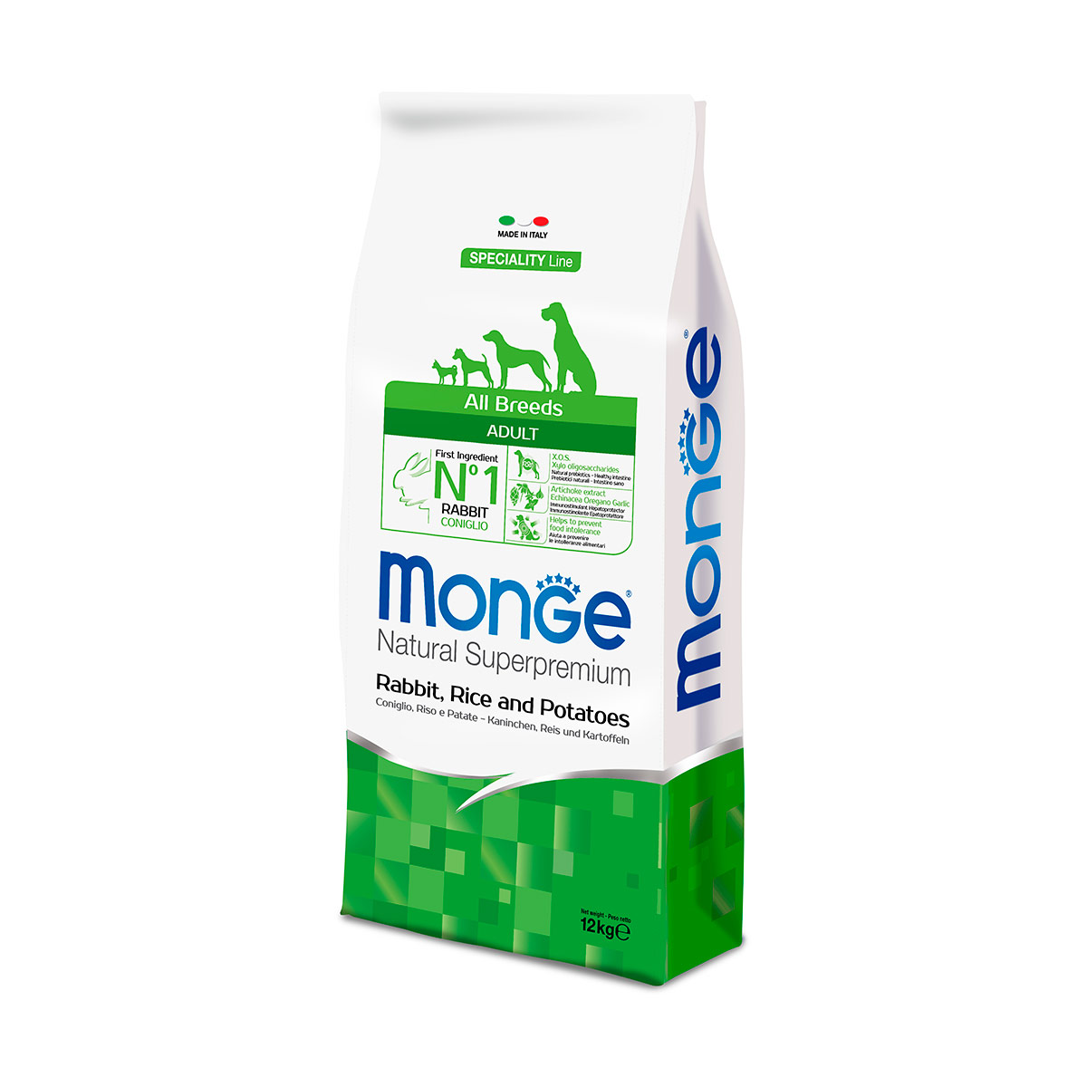 Image of Monge Natural Superpremium All Breeds Adult Monoprotein Coniglio con Riso e Patate - 12 kg Croccantini per cani Monoproteico crocchette cani