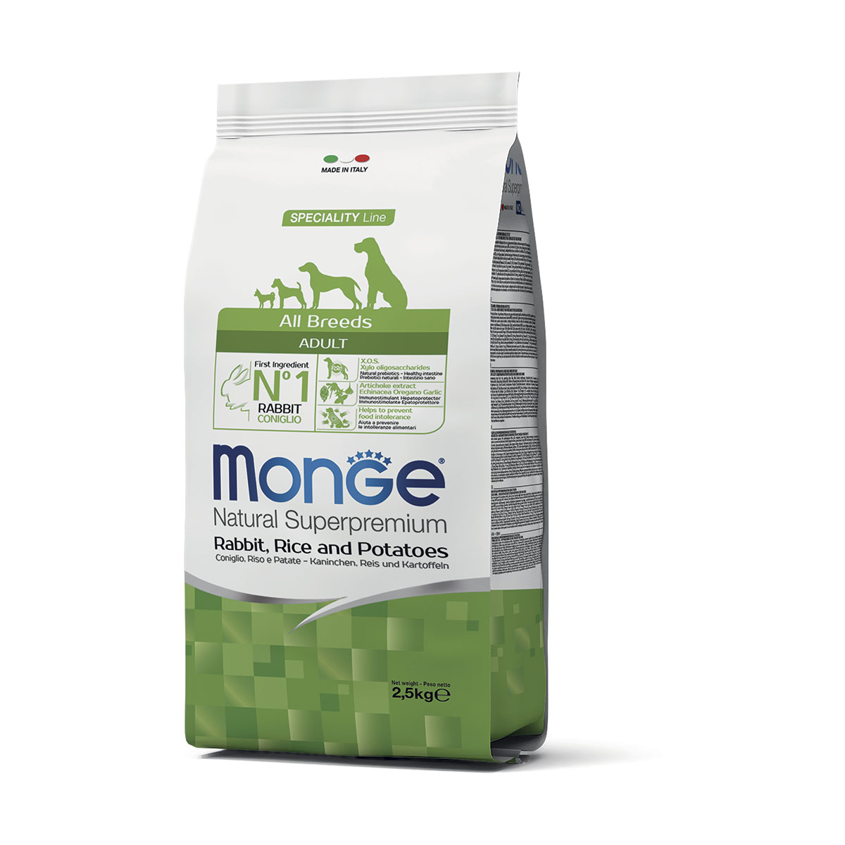 Image of Monge Natural Superpremium All Breeds Adult Monoprotein Coniglio con Riso e Patate - 2,5 kg Croccantini per cani Monoproteico crocchette cani