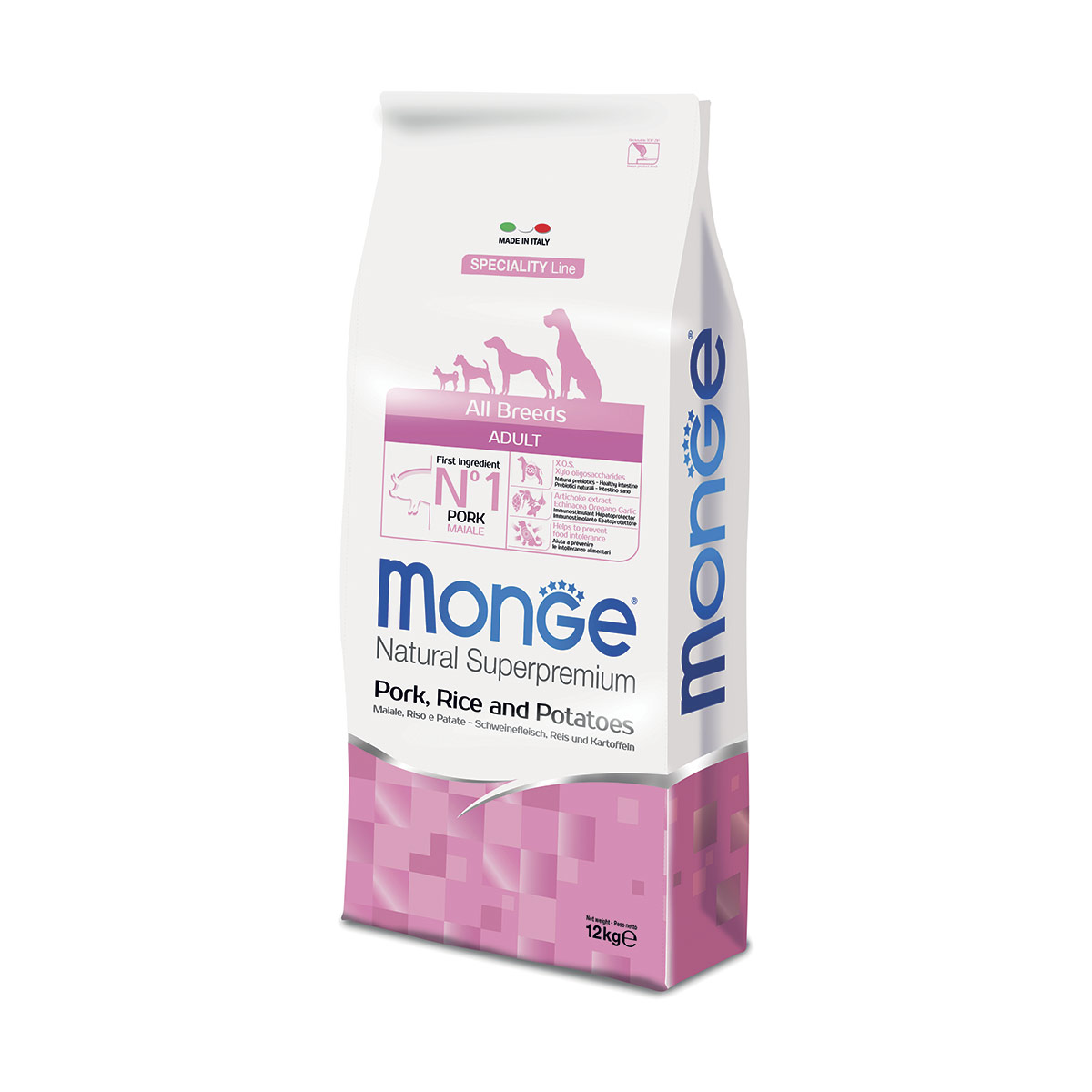 Image of Monge Natural Superpremium All Breeds Adult Monoprotein Maiale con Riso e Patate - 12 kg Croccantini per cani Monoproteico crocchette cani