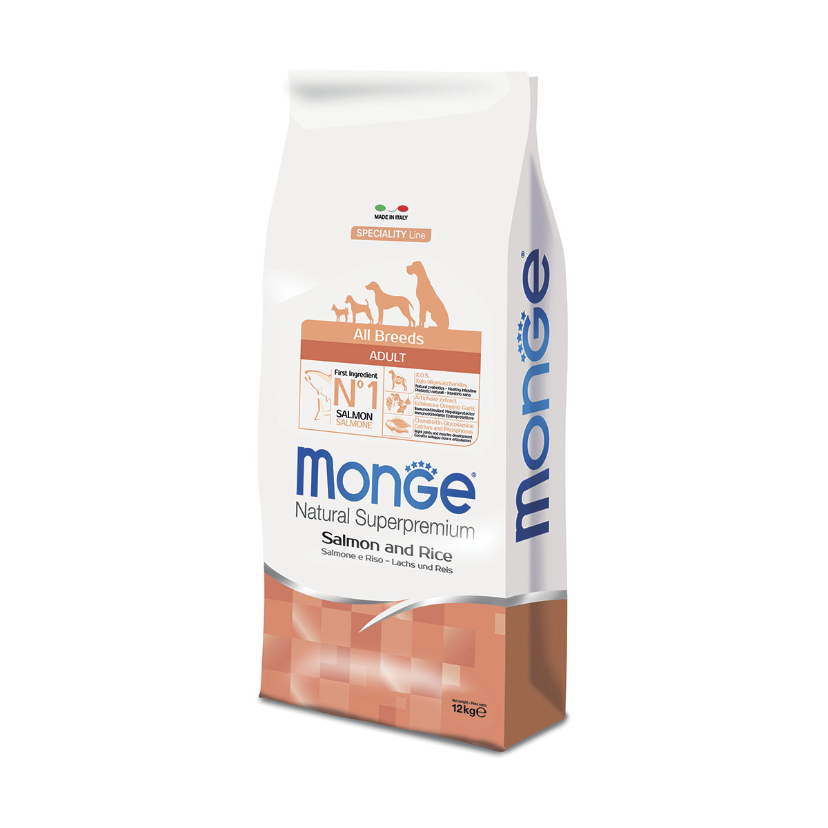 Image of Monge Natural Superpremium All Breeds Adult Monoprotein Salmone con Riso - 12 kg Croccantini per cani Monoproteico crocchette cani