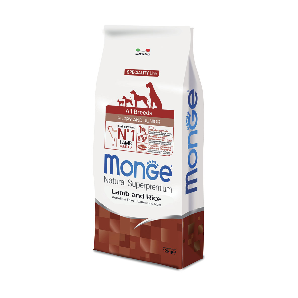 Image of Monge Natural Superpremium Puppy & Junior Agnello e Riso - 12 kg Croccantini per cani