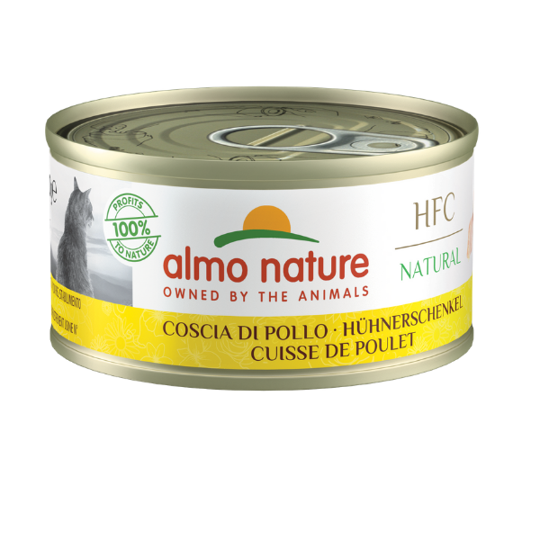 Image of Almo Nature HFC Natural monoproteico Cat 70 gr - Coscia di Pollo Confezione da 6 pezzi Cibo umido per gatti