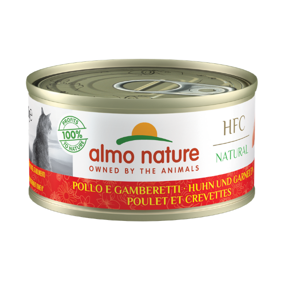 Image of Almo Nature HFC Natural monoproteico Cat 70 gr - Pollo e Gamberetti Confezione da 6 pezzi Cibo umido per gatti