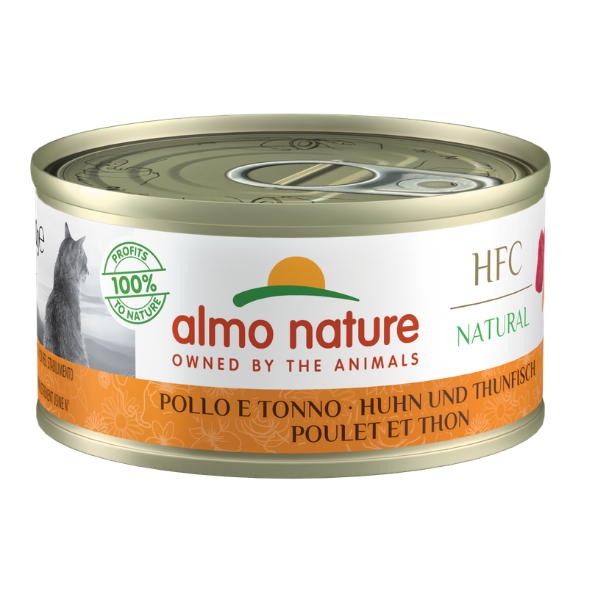 Image of Almo Nature HFC Natural monoproteico Cat 70 gr - Pollo e Tonno Confezione da 6 pezzi Cibo umido per gatti