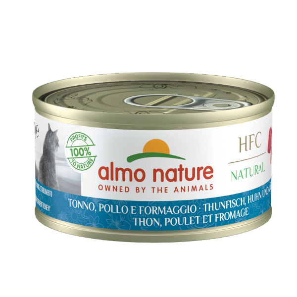 Image of Almo Nature HFC Natural monoproteico Cat 70 gr - Tonno, Pollo e Formaggio Confezione da 6 pezzi Cibo umido per gatti