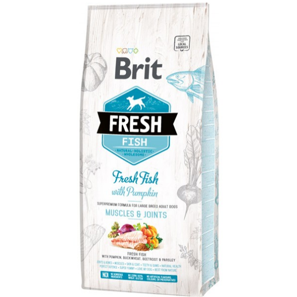 Image of Brit Fresh Adult Muscles & Joints Large Pesce e Zucca - 12 Kg Croccantini per cani