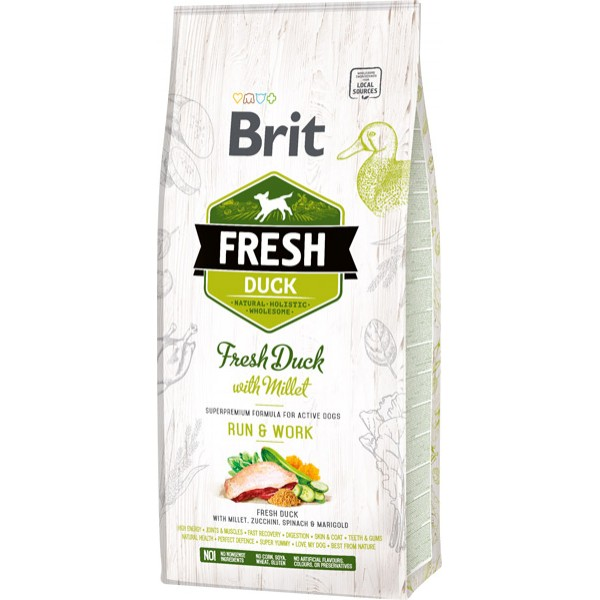 Image of Brit Fresh Adult Active Run & Work Anatra e Miglio - 12 Kg Croccantini per cani