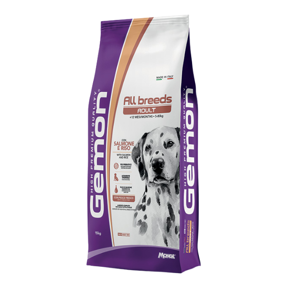Gemon All Breeds Adult con Salmone e Riso - 15 kg - Croccantini per cani - 1° ORDINE? scegli tra BZR5 / BZR20 + 200 pt fedeltà