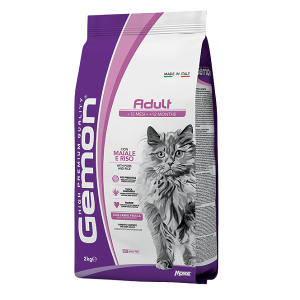 Gemon Cat Adult con Maiale e Riso - 2 kg - Croccantini per gatti - 1° ORDINE? scegli tra BZR5 / BZR20 + 200 pt fedeltà